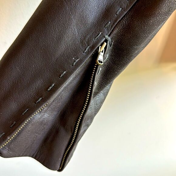 Guess Genuine Leather Brown Blazer Double Breasted Jacket Unique Stitching Small - Picture 6 of 7